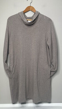 Pure Jill Women’s L Gray Cowl Neck Long Sleeve Knit Tunic Dress Pockets Modal